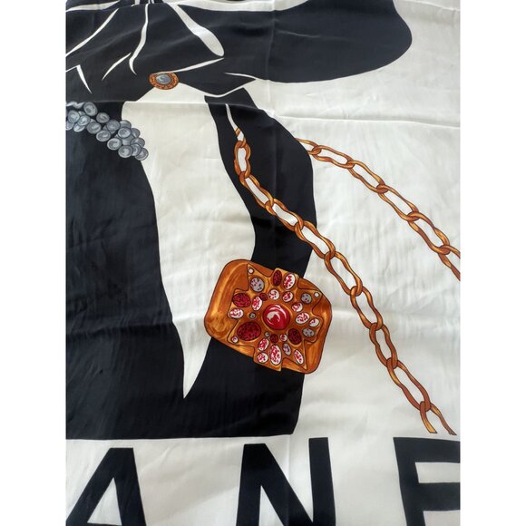 Authentic Chanel Silk Scarf With Elegant Coco Chanel Hat Design In Black & White - Picture 3 of 7